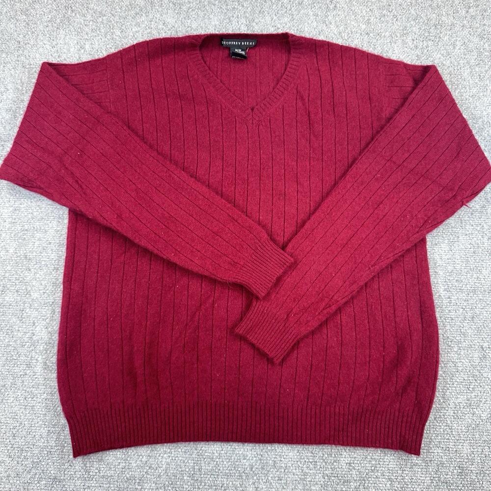 Geoffrey Beene 100% Cashmere V Neck Sweater Mens Medium Red Business Casual - Picture 2 of 6